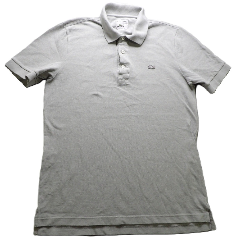 Lacoste Vintage Washed Gray Polo Shirt Men 4 Medium 100% Cotton Pique Caasual SS